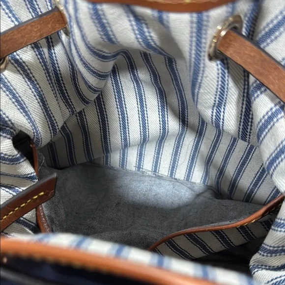 Dooney & Bourke Italian Nylon Navy and Brown Hobo Drawstring Bag - Picture 13 of 15